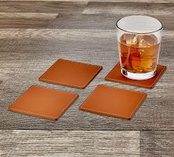 French Handcrafted Leather Square Coasters - Set of 4