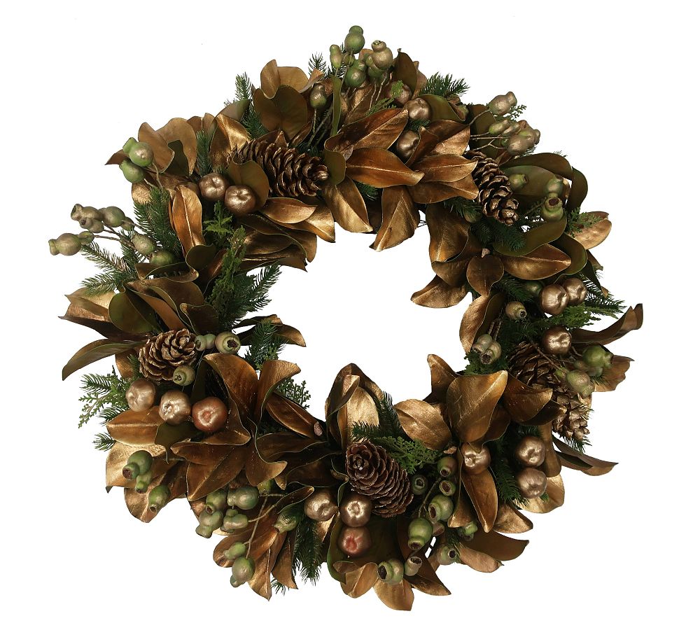 Handcrafted Faux Golden Holiday Deluxe Wreath and Garland