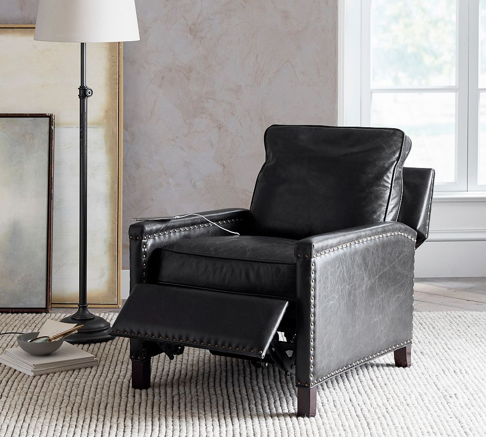 Open Box: Tyler Square Arm Leather Power Recliner