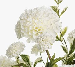 Faux White Dahlia Arrangement In Glass Vase