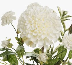 Faux White Dahlia Arrangement In Glass Vase