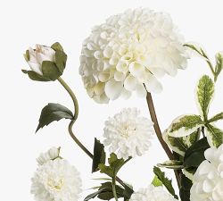 Faux White Dahlia Arrangement In Glass Vase
