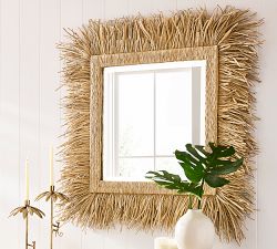 Cynthia Rowley Raffia Fringe Square Wall Mirror