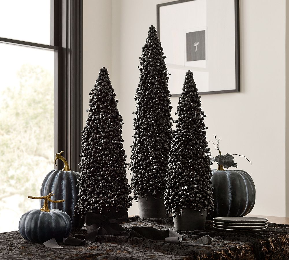 Faux Potted Black Berry Cluster Cone Tree