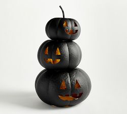 Lit Stacked Hammered Jack-O'-Lantern