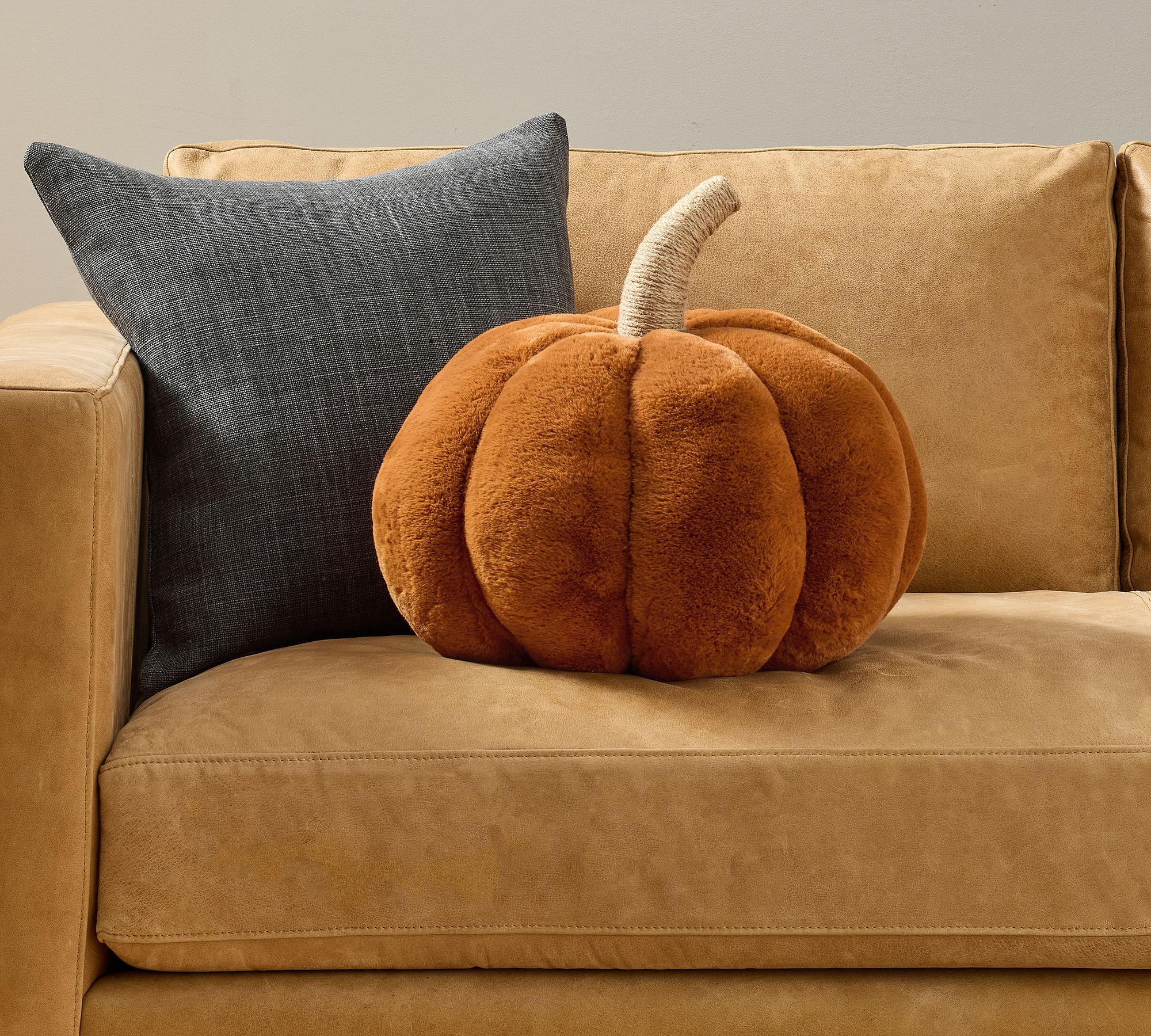 Faux Fur Pumpkin Shaped Pillow