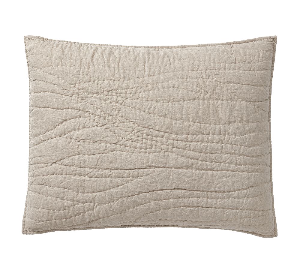 Open Box: Belgian Flax Linen Handcrafted Quilted Sham,  Standard, Set of 2-Warm Gray
