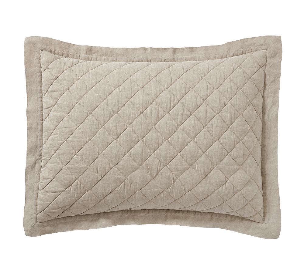 Open Box: Belgian Flax Linen Diamond Quilted Sham, Standard, Set of 2, 20" w x 26" l - Warm Gray