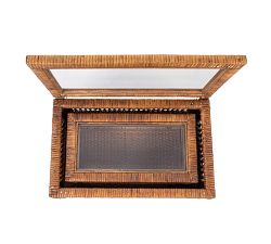 Woven Rattan and Wood Boxes, Set of 2