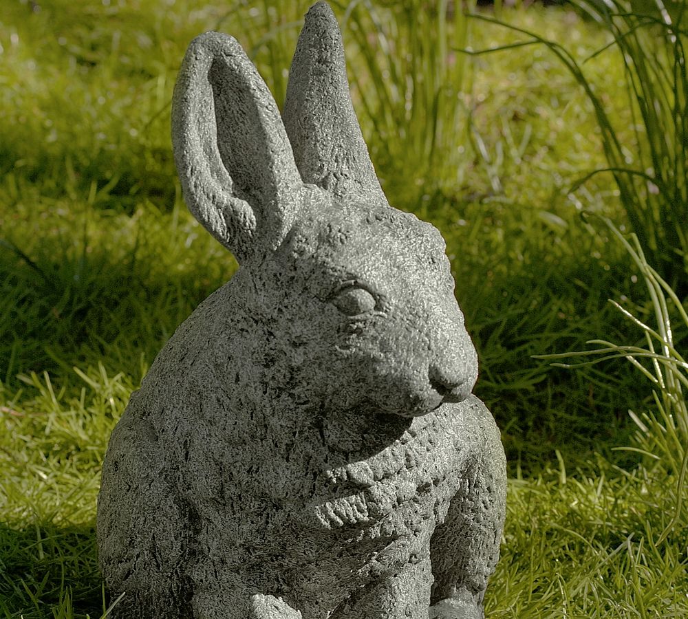 Handcrafted Cast Stone Perky Ears Rabbit Garden Object