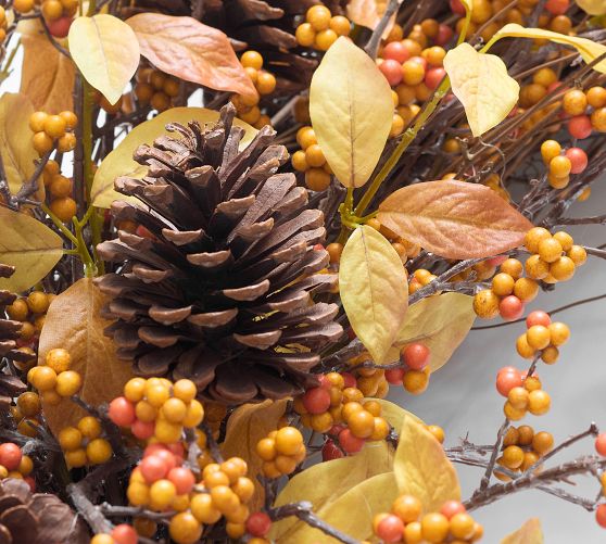 Faux Golden Leaf and Berry Wreath & Garland