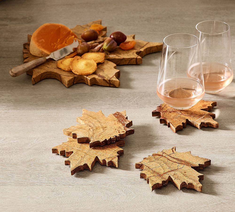 Maple Leaf Marble Coasters - Set of 4