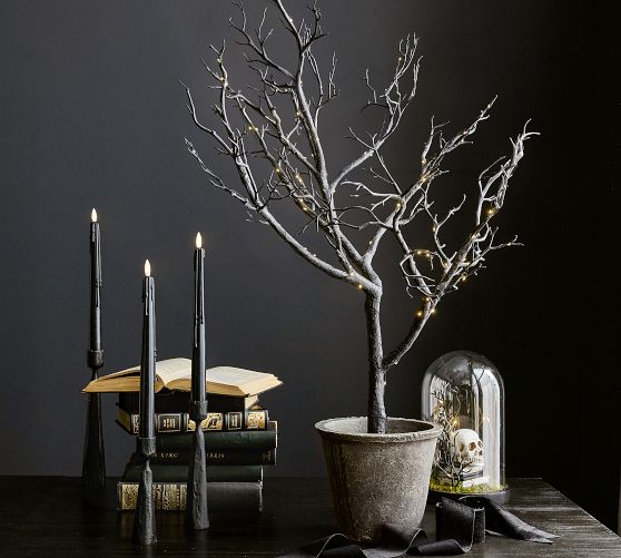 Lit Faux Black Potted Tree