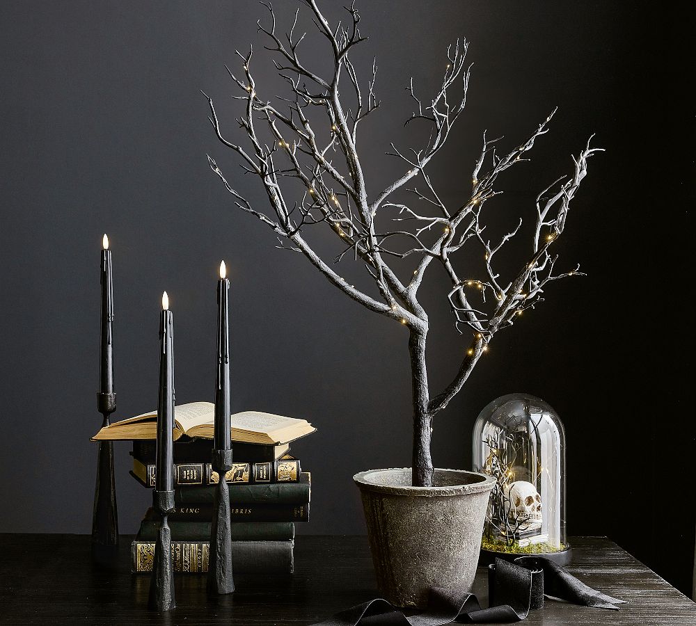 Lit Faux Black Potted Tree