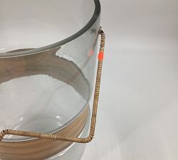 Open Box: Palm Woven Rattan &amp; Glass Hurricane Candleholder