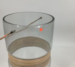 Open Box: Palm Woven Rattan &amp; Glass Hurricane Candleholder
