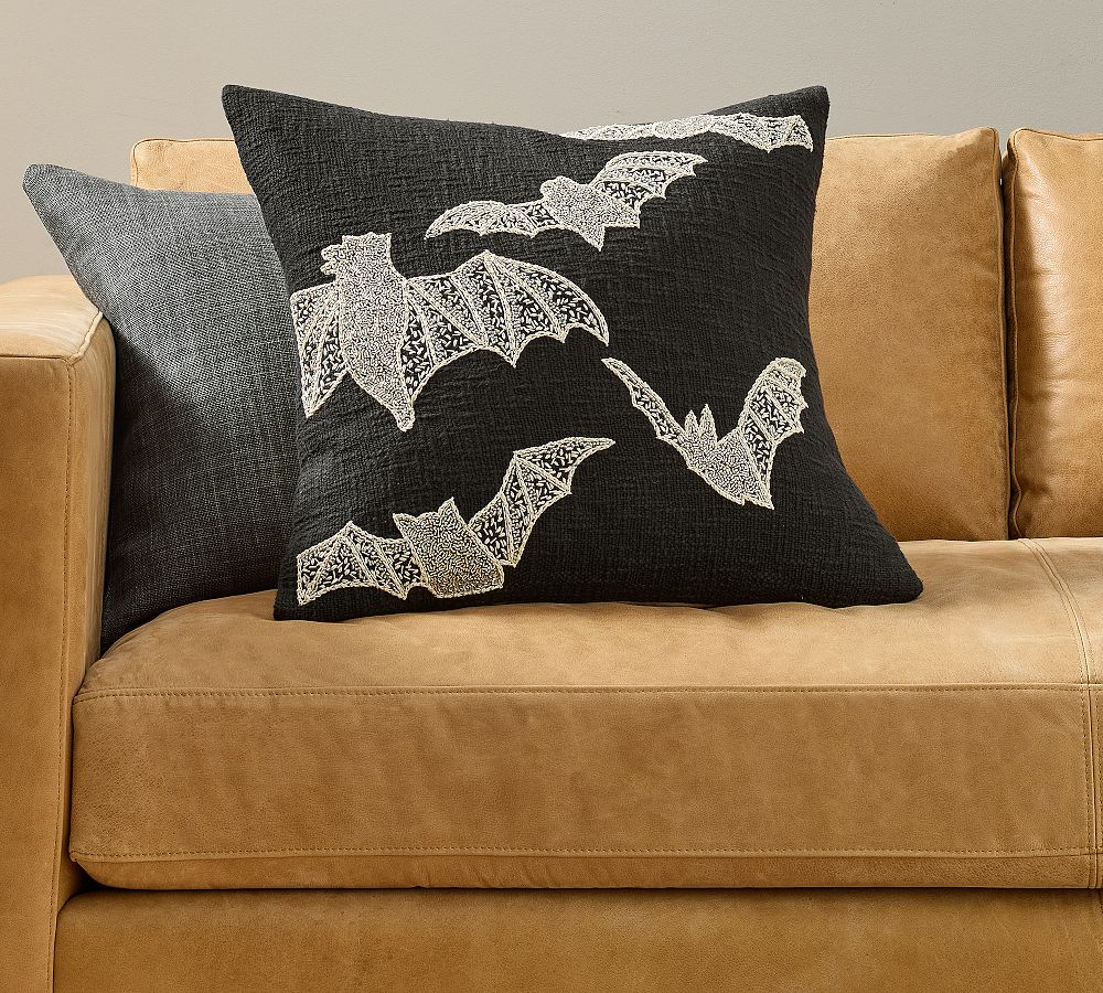 Beaded Bat Embroidered Pillow