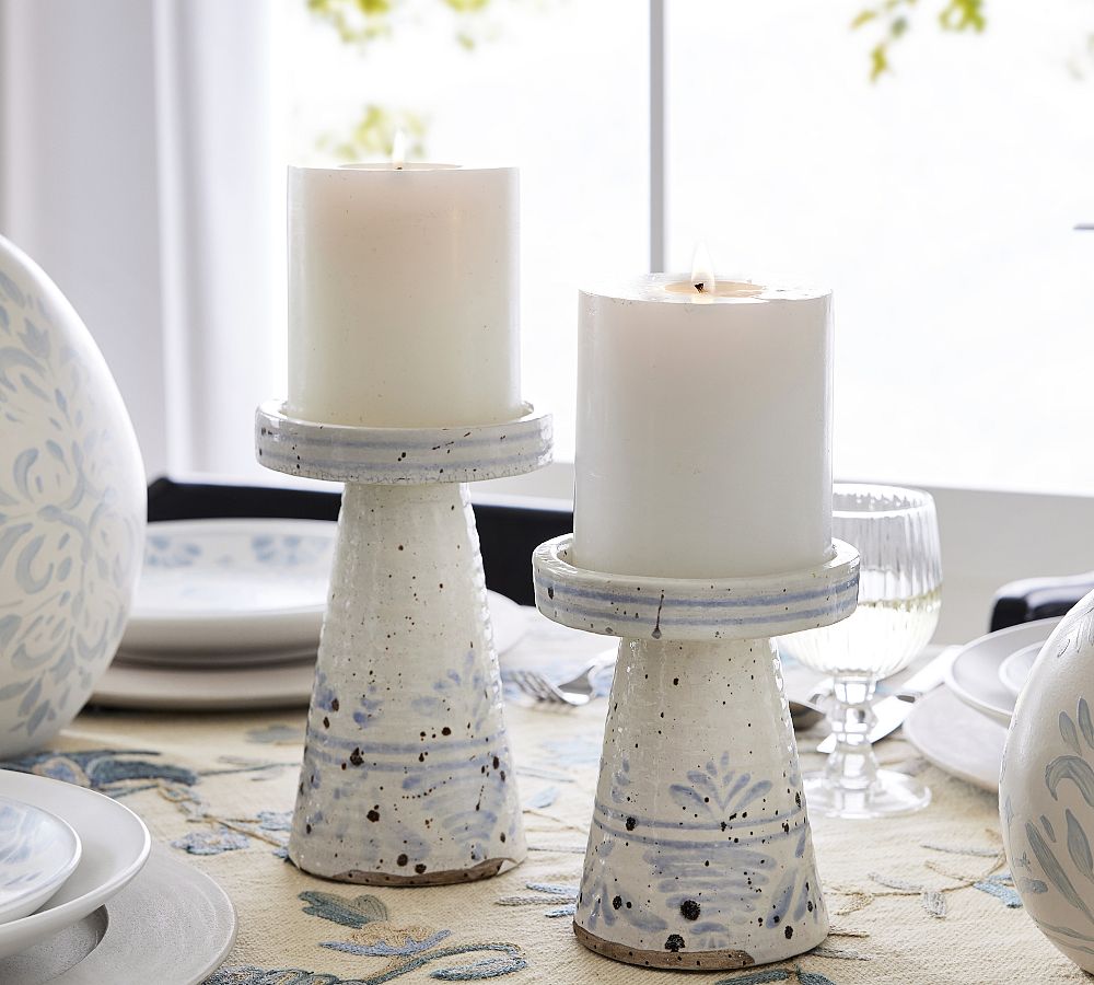 Chambray Patterned Handcrafted Ceramic Candle Holder
