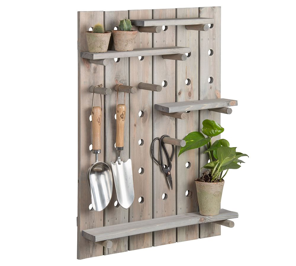 Belsay Outdoor Wooden Pegboard with Shelves
