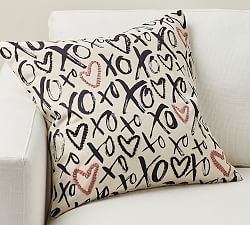 XO Heart Embroidered Pillow Cover