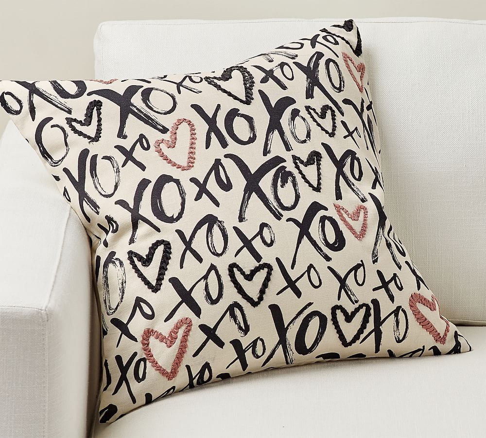 XO Heart Embroidered Pillow Cover