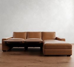 Big Sur Square Arm Leather Power Reclining Chaise Sectional (114&quot;-126&quot;)
