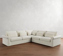 Westwood Roll Arm Deep Seat Slipcovered 3-Piece L-Shaped Sectional (125&quot;)