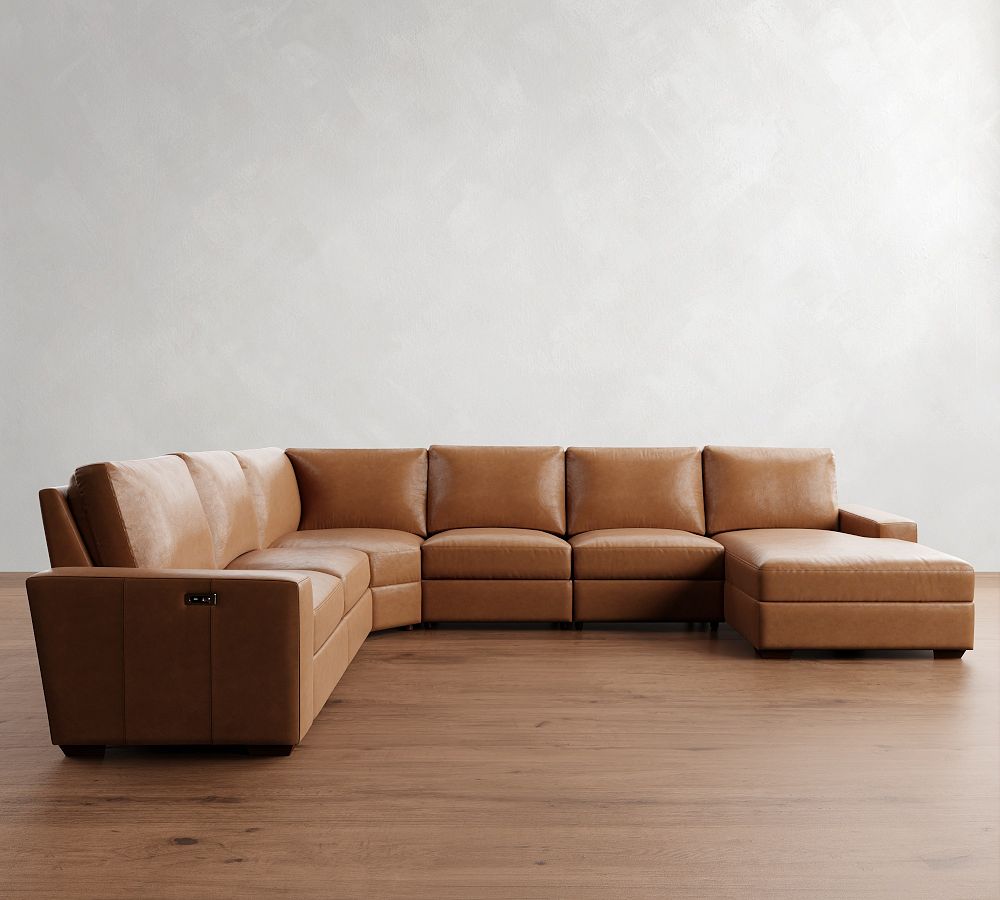 Big Sur Square Arm Leather Power Reclining 6-Piece Chaise Sectional (152&quot;-164&quot;)