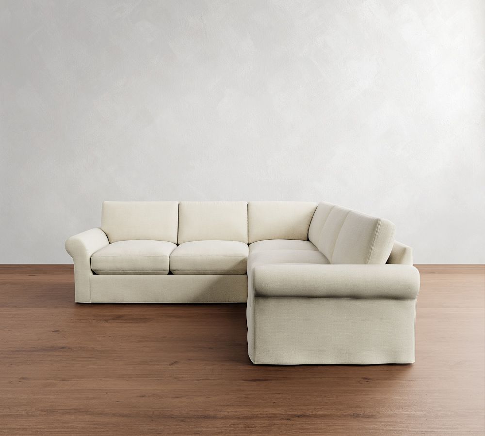 PB Comfort Modern Roll Arm Slipcovered 3-Piece L-Shaped Sectional (115&quot;)