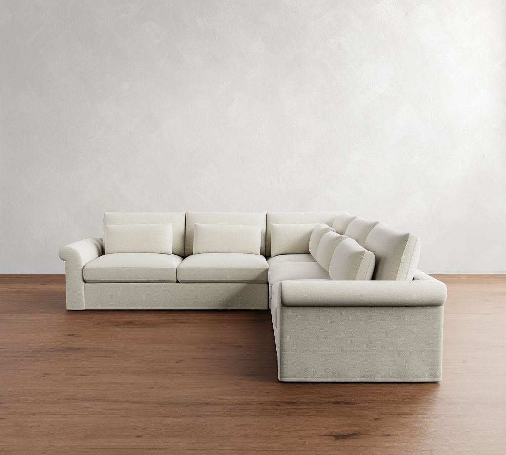 Westwood Roll Arm Deep Seat Slipcovered 3-Piece L-Shaped Sectional (125&quot;)