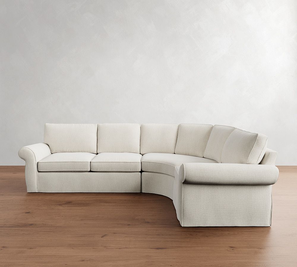 Pearce Roll Arm Slipcovered 3-Piece Curved Wedge Sectional  (131&quot;)
