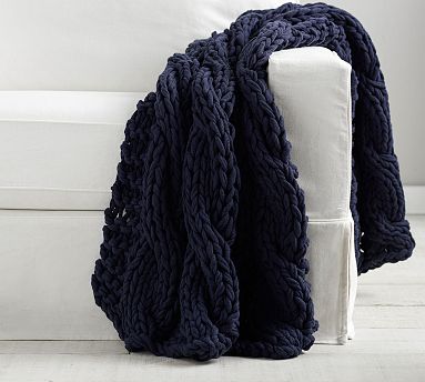 Colossal Handknit Throw, Navy, 44&quot; x 56&quot;