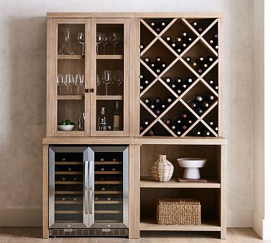 Modern Farmhouse 68” Wine Storage with Display Cabinet Pottery Barn
