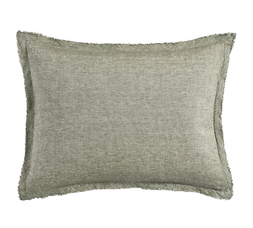 Open Box: Belgian Flax Linen Double Flange Sham, Standard Set of 3 - Dark Green