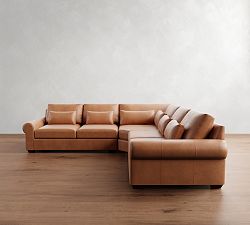Big Sur Roll Arm Deep Seat Leather 3-Piece L-Shaped Wedge Sectional (130&quot;)