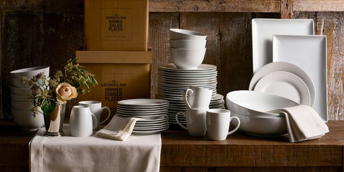 Caterer's Box Rim Porcelain Dinner Plates Set of 12 Pottery Barn