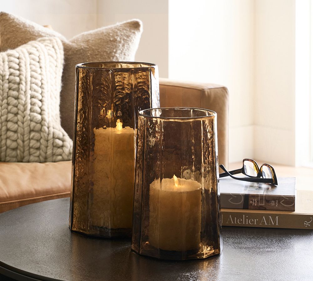 Hammered Caf&#233; Recycled Hurricane Candle Holder