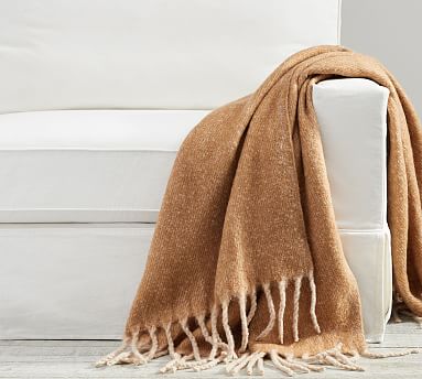 Hayes Faux Mohair Throw, Camel, 50&quot; x 60&quot;