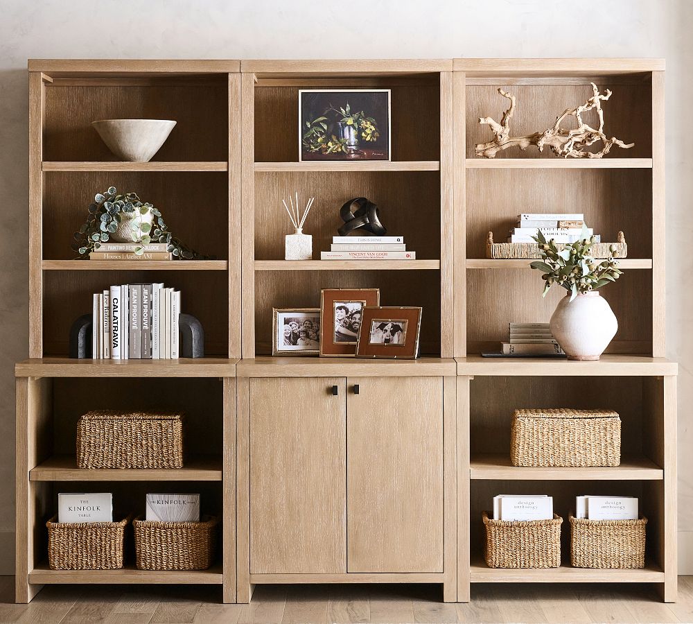 Modern Farmhouse 102&rdquo; Shelf with Mixed Cabinets