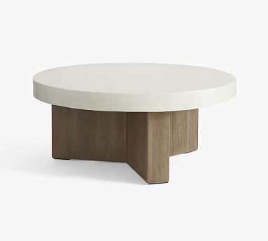 Pomona Concrete & Acacia Round Outdoor Coffee Table, White Speckle & Grey
