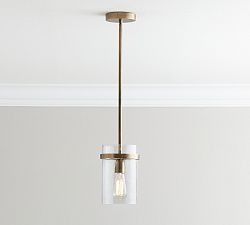 Open Box: Laurel Glass 8" Pendant, Tumbled Brass