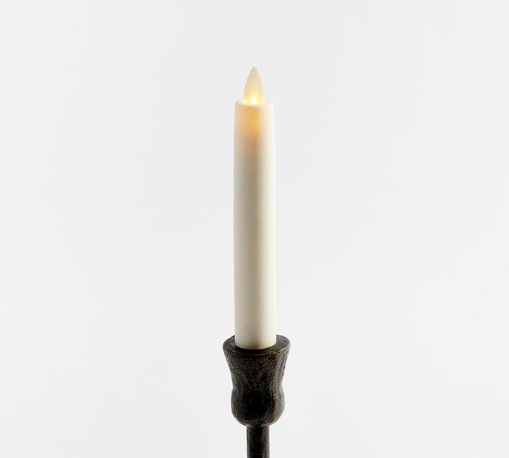 Open Box: Premium Flickering Flameless Wax Taper Candle, Single, 6" - White