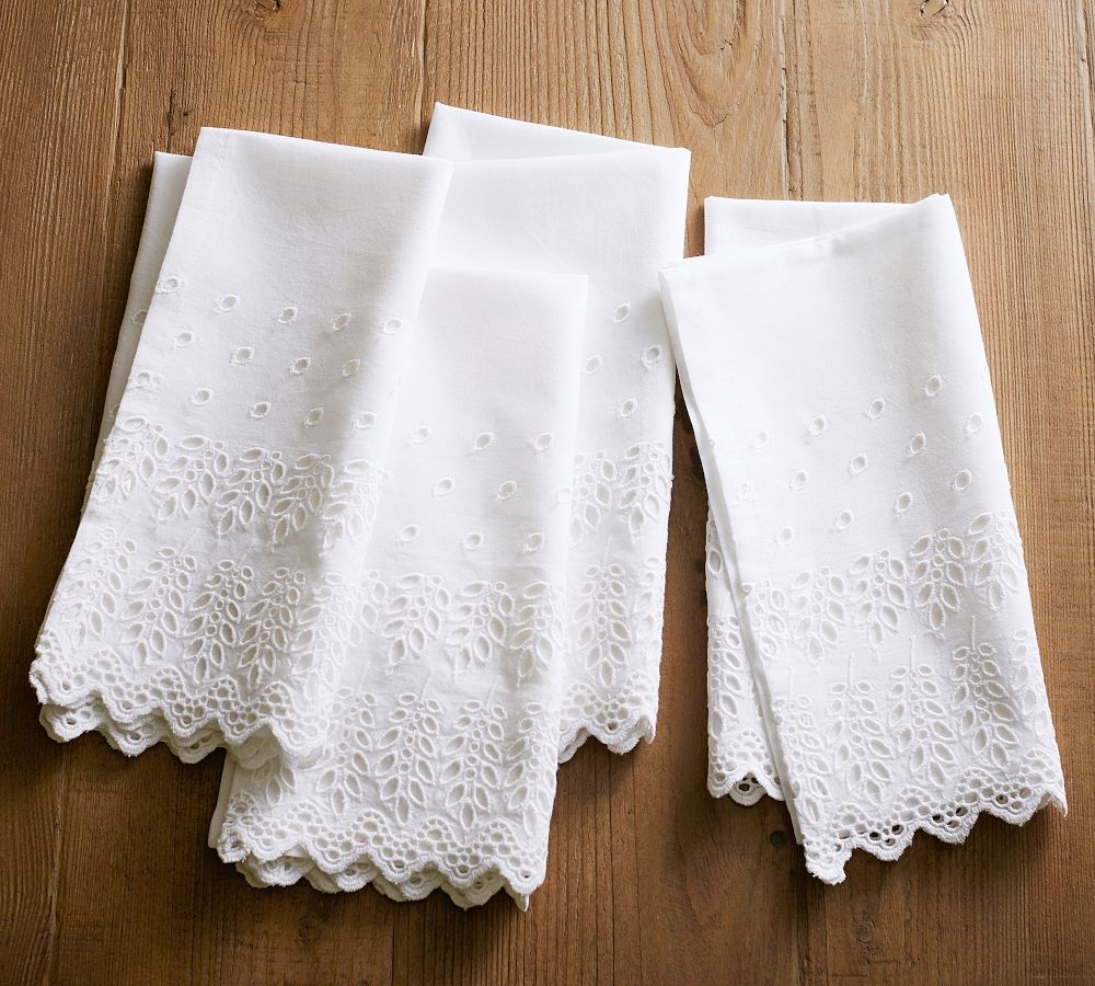Eyelet Organic Cotton Napkins - Set of 4 - Set of 4 - White