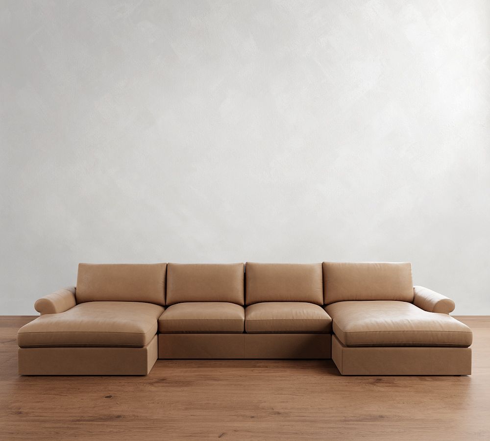 Westwood Roll Arm Leather Double Chaise Sectional (178&quot;&ndash;191&quot;)