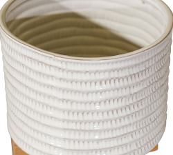 Hazel Textured Ceramic Planters on Wooden Stand