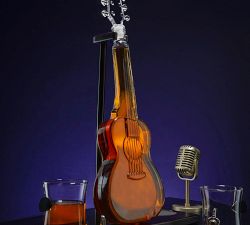 Handblown Guitar Decanter and Glasses Gift Set