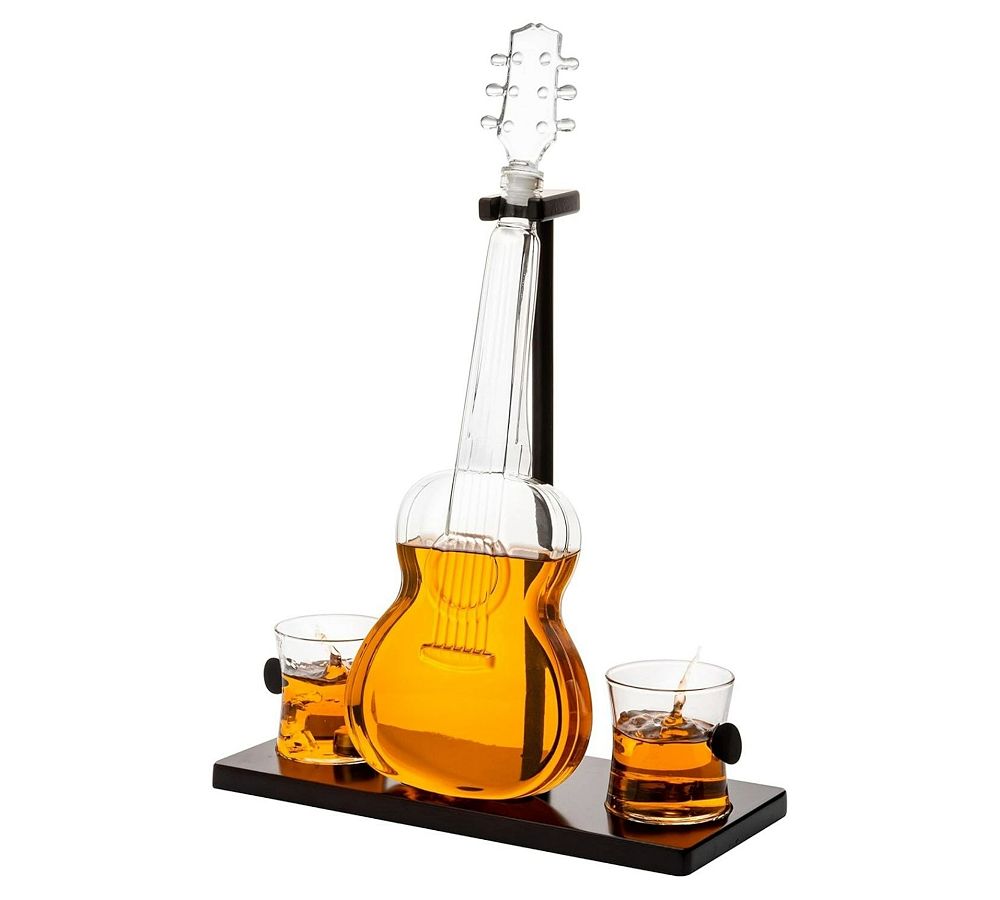 Handblown Guitar Decanter and Glasses Gift Set