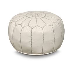 Open Box: Nadia Moroccan-Style Leather Pouf, 20" dia x 14" h - Cream