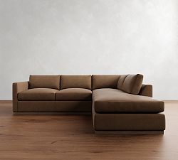 Carmel Slim Arm Leather Wood Base Return Bumper Sectional (110&quot;&ndash;122&quot;)