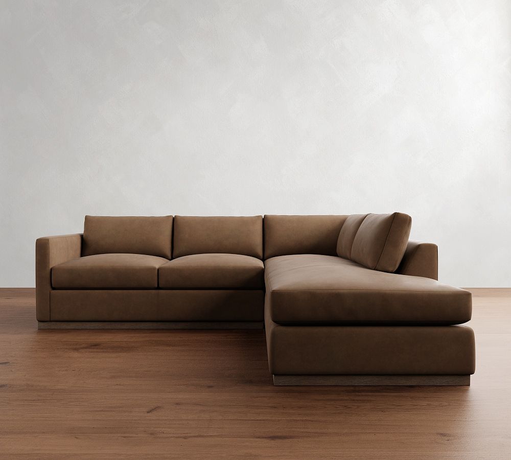Carmel Slim Arm Leather Wood Base Return Bumper Sectional (110&quot;&ndash;122&quot;)